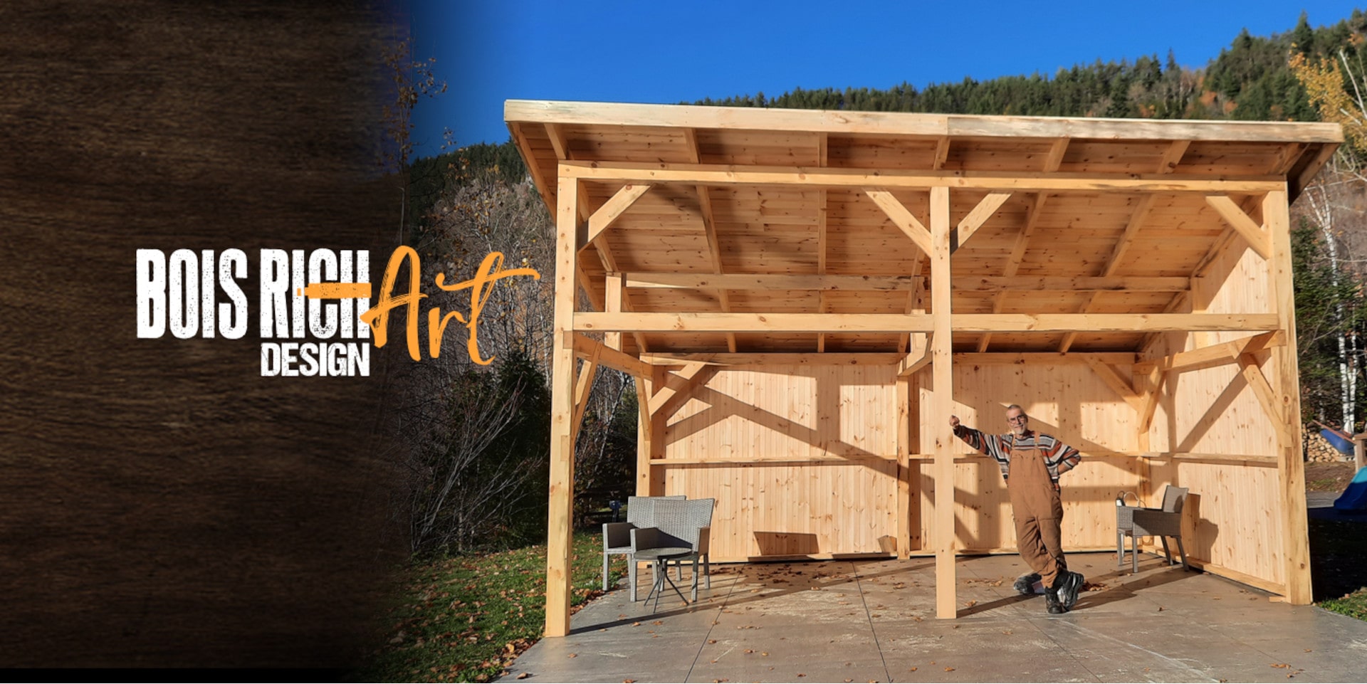 Structure de gazebo en bois massif construite par Bois Rich'Art, Île d'Orléans - charpente traditionnelle avec tenons et mortaises